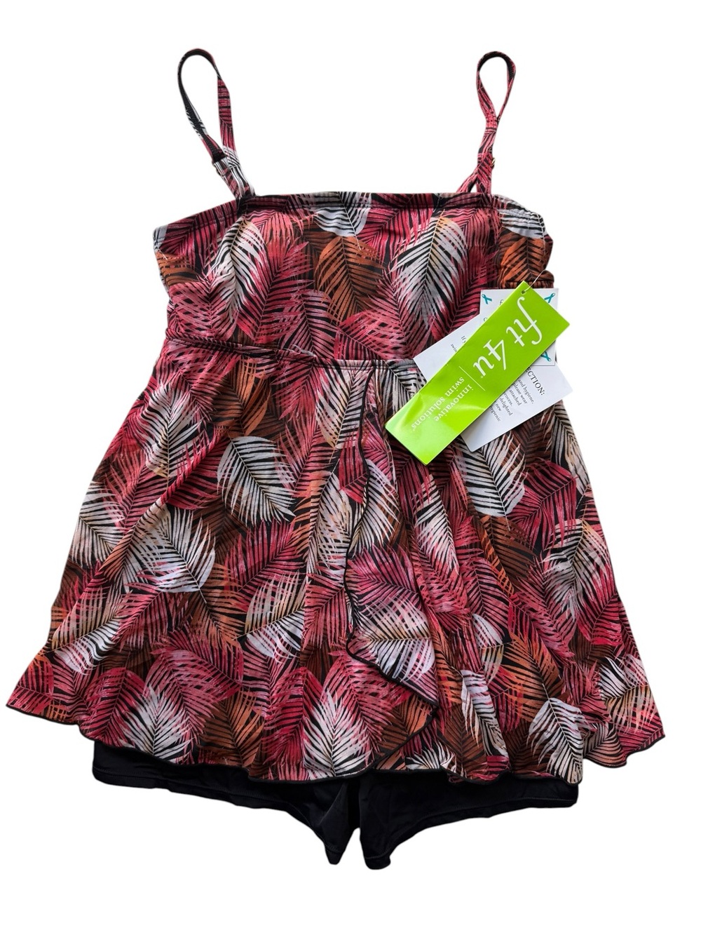 Fit 4 U Fit 4 UR Tummy Swimsuit Mesh Flyaway Red Leaf Size 8 Tropical NWT